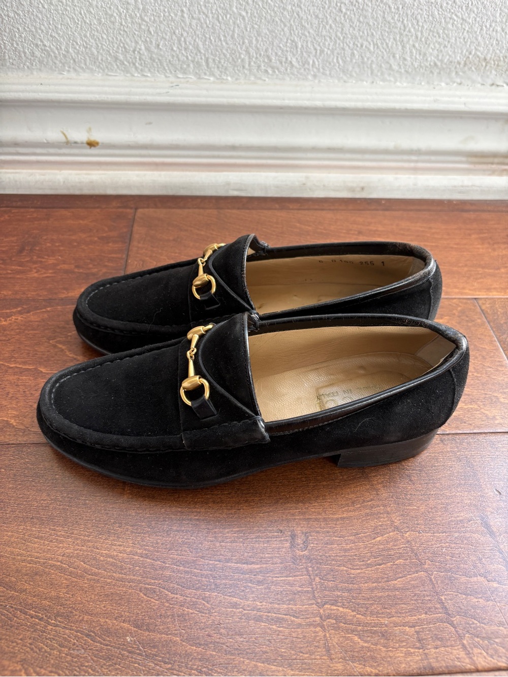 Women’s Black Suede Bit Loafers with Gold Hardware
